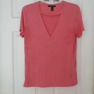 Pink cutout V-neck T-shirt